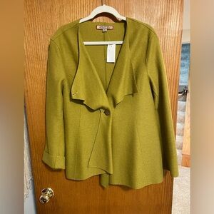 Chartreuse Asymmetrical cardigan Jacket. Alpaca and Wool Sz XL